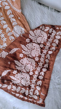 Hershey Kiss Premium Silk Ombre Chikankari Kurta by LVW Fashions, handcrafted Lucknow chikankari with intricate embroidery.