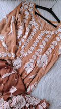 Hershey Kiss Premium Silk Ombre Chikankari Kurta by LVW Fashions, handmade Lucknow Chikankari with elegant embroidery.