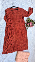 Luxurious Hershey Kiss premium soft modal chikankari long kurti by LVW Fashions, handmade Lucknow chikankari with intricate embroidery.
