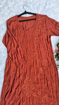 Luxurious Hershey Kiss premium soft modal chikankari long kurti by LVW Fashions with intricate Lucknow chikankari embroidery.