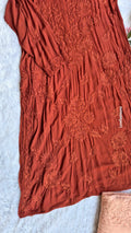 Luxurious Hershey Kiss premium soft modal chikankari long kurti by LVW Fashions featuring intricate handmade Lucknow chikankari.