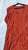 Luxurious Hershey Kiss premium soft modal chikankari long kurti by LVW Fashions with intricate handmade Lucknow chikankari detailing.