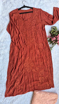 Luxurious Hershey Kiss premium soft modal chikankari long kurti by LVW Fashions, handmade Lucknow chikankari with intricate embroidery.