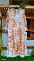 Hershey Kiss premium soft silk long kurta with handmade Lucknow Chikankari in Tye Dye shade, crafted by LVW Fashions.