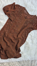 Handcrafted Hershey's Coco Premium Georgette Chikankari long kurta by LVW Fashions, featuring intricate Lucknow-style embroidery.