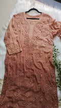 Hershey's Kiss Ombre brown premium georgette long kurta with luxurious Chikankari embroidery, handmade by LVW Fashions.
