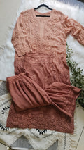 Hershey's Kiss Ombre brown premium georgette long kurta with heavy Chikankari embroidery, handmade in Lucknow by LVW Fashions.