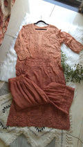 Luxurious Hershey's Kiss Ombre brown Chikankari long kurta in premium georgette with heavy embroidery, handmade in Lucknow.
