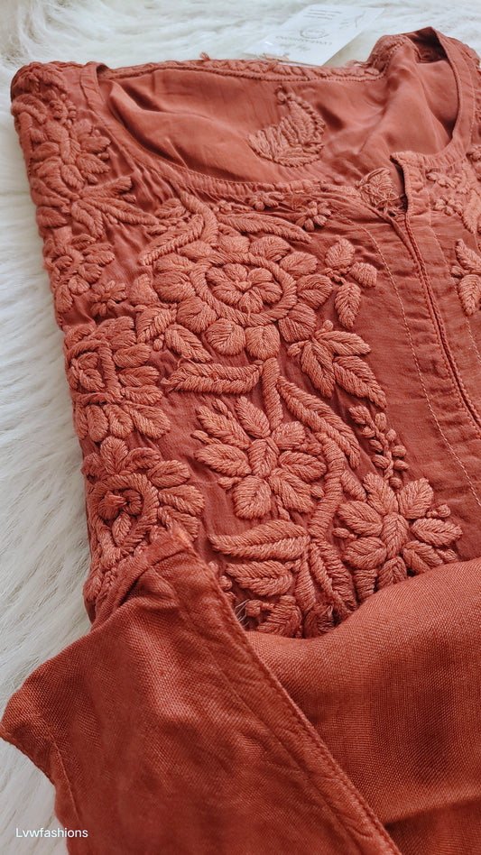 Hershey Silk Chikankari Kurta Set by LVW Fashions with intricate Lucknow embroidery, featuring a luxurious handmade design.