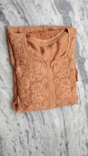 Honey Bee premium silk modal chikankari kurta set by LVW Fashions, handcrafted Lucknow chikankari with intricate embroidery.