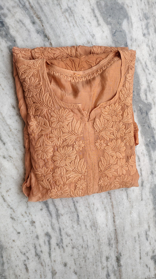 Honey Bee premium silk modal chikankari kurta set by LVW Fashions, handcrafted Lucknow chikankari with intricate embroidery.