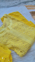 LVW Fashions Hoor Ombre Premium Georgette Chikankari Kurta with Kamdani add-on, handmade Lucknow Chikankari luxurious set.