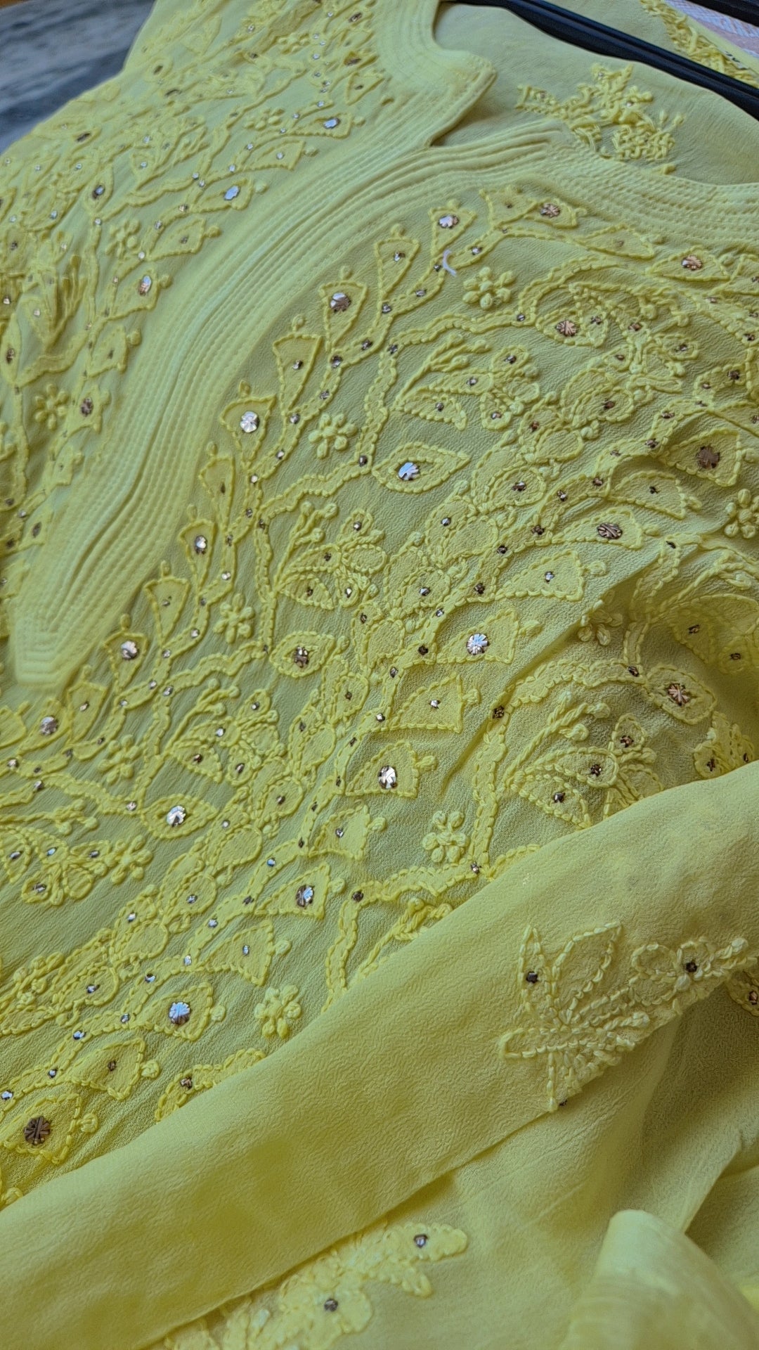 LVW Fashions Hoor Ombre Premium Georgette Chikankari Kurta with Kamdani add-on, handcrafted Lucknow Chikankari design.