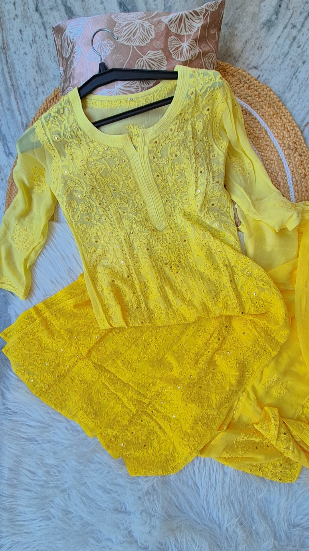 Handmade Hoor Ombre Premium Georgette Chikankari Kurta with Kamdani embellishments, crafted by LVW Fashions in Lucknow.