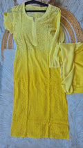 LVW Fashions Hoor Ombre premium georgette Chikankari kurta with Kamdani add-on, handmade Lucknow Chikankari set in luxurious design.