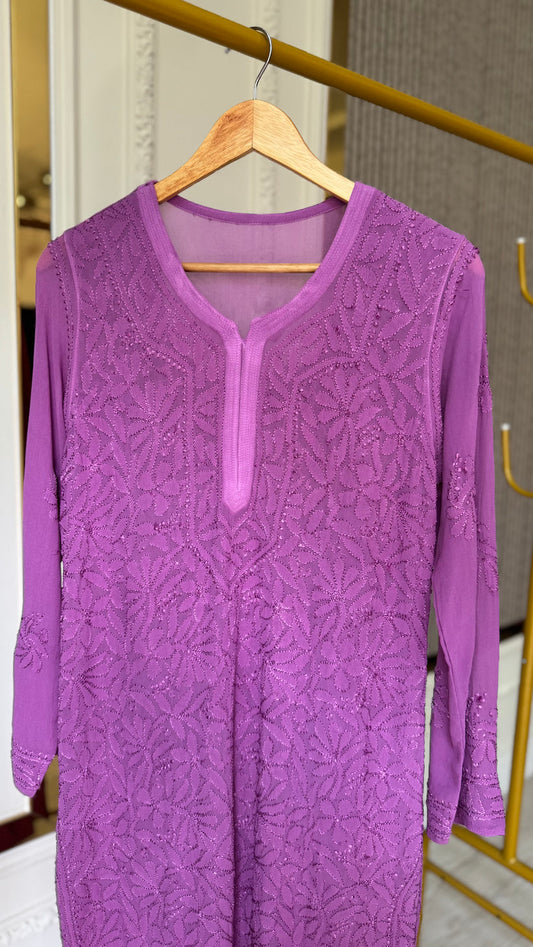 Hoor Premium Georgette Chikankari Luxurious Long Kurta