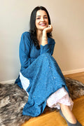 Luxurious Hoor Premium Georgette Chikankari set with Kamdani add-on, handmade Lucknow Chikankari kurta by LVW Fashions.