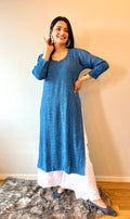 Hoor Premium Georgette Chikankari luxurious kurta set with Kamdani add-on, handmade by LVW Fashions, in elegant Lucknow Chikankari style.