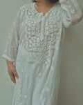 Hoor Premium Georgette Chikankari luxurious kurta set with Kamdani add-on, handmade Lucknow chikankari by LVW Fashions.