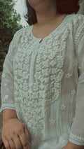 Hoor Premium Georgette Chikankari luxurious kurta set with Kamdani add-on, handmade Lucknow Chikankari by LVW Fashions.
