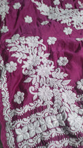 Beautiful handmade silk long Chikankari kurta by LVW Fashions with intricate Lucknow Chikankari embroidery.