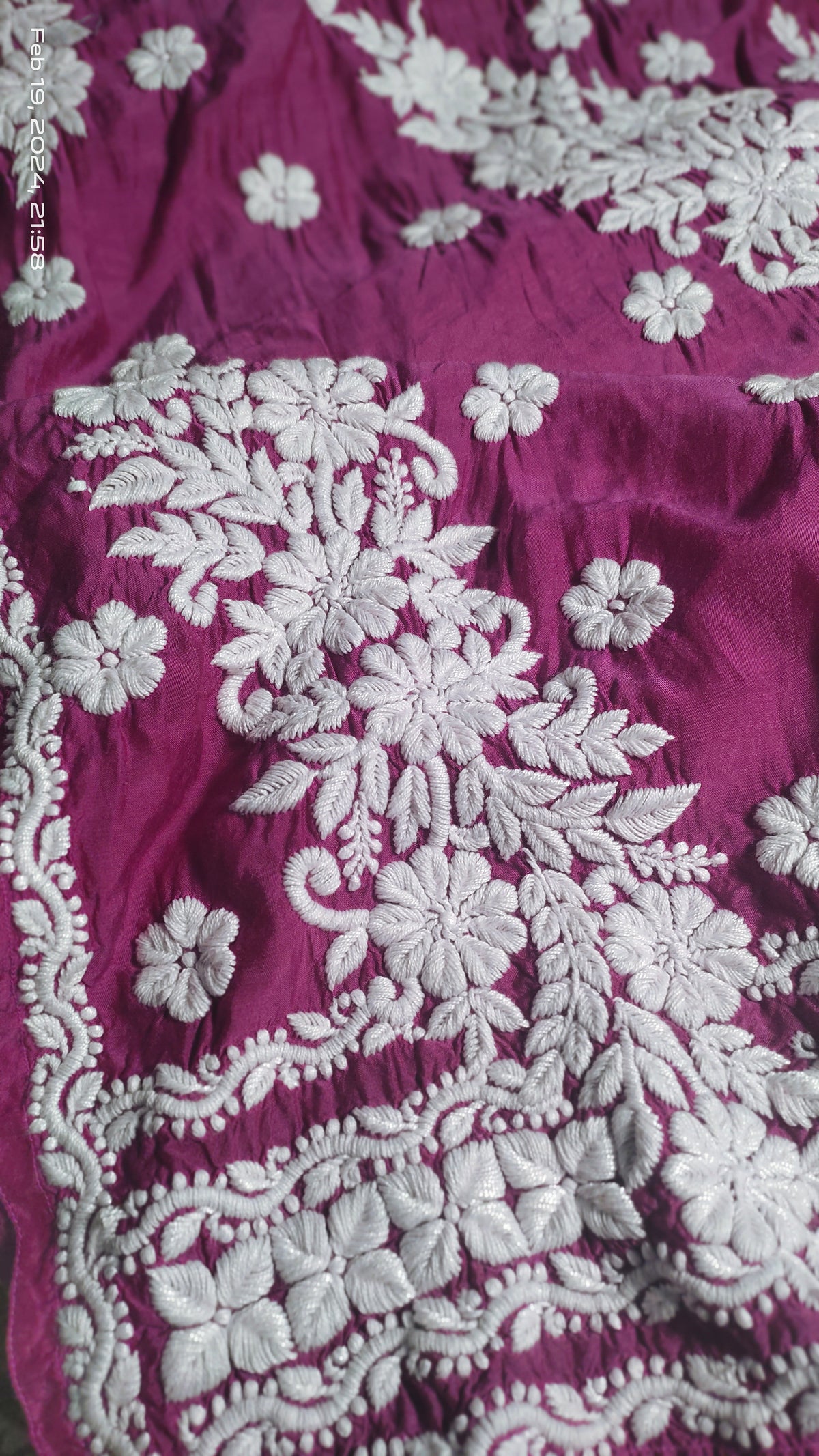 Beautiful handmade silk long Chikankari kurta by LVW Fashions with intricate Lucknow Chikankari embroidery.