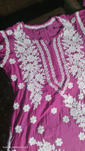 Beautiful handmade silk long Chikankari Kurta by LVW Fashions with intricate Lucknow embroidery, showcasing elegant craftsmanship.