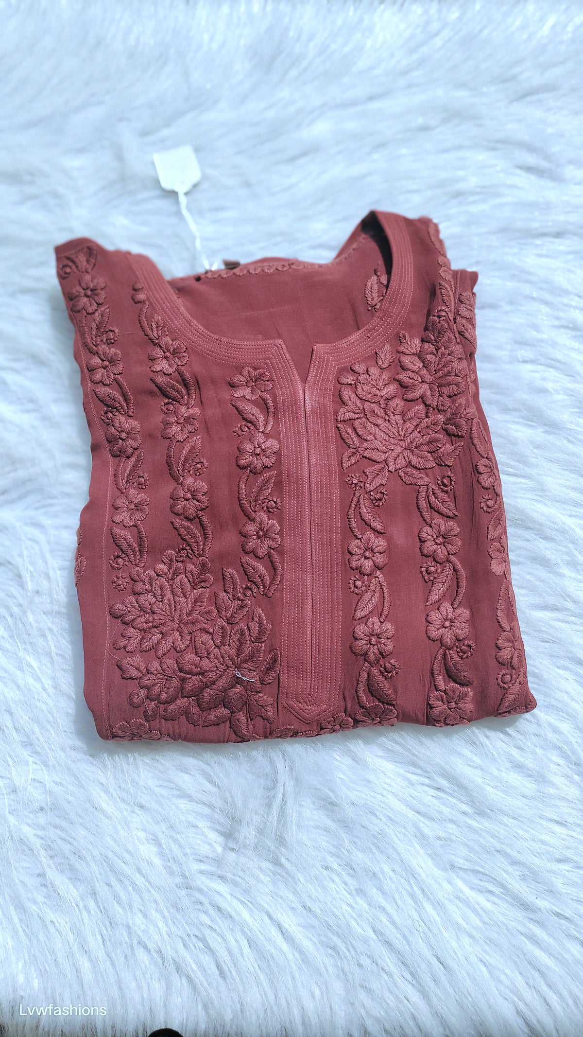 Kalidar 5 Roses premium georgette Chikankari kurta by LVW Fashions, showcasing intricate handmade Lucknow Chikankari design.