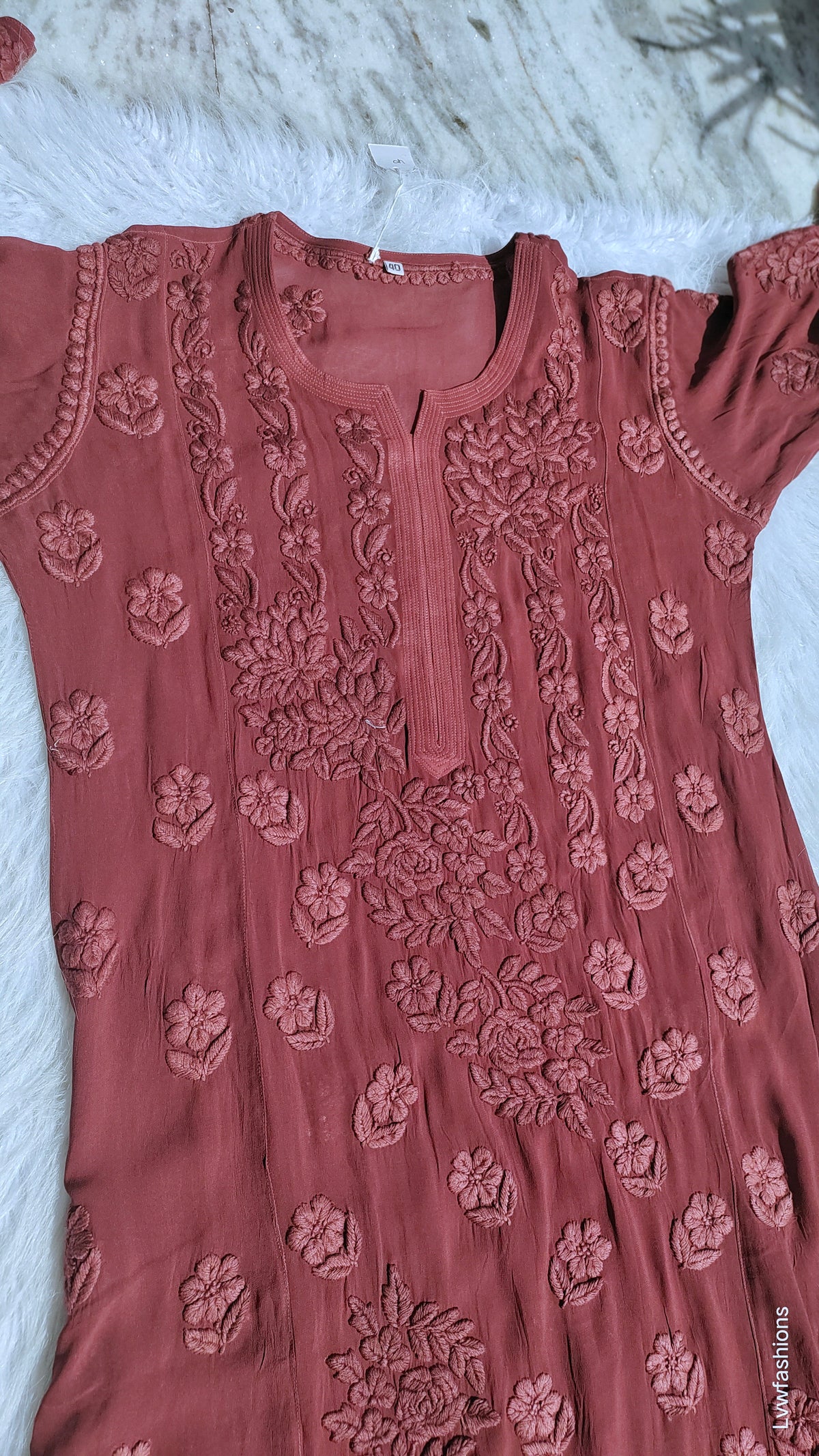 Kalidar 5 Roses premium georgette Chikankari kurta by LVW Fashions with intricate Lucknow embroidery, luxurious handcrafted look.