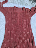 Handmade Kalidar georgette kurta with intricate 5 roses chikankari embroidery, luxurious look, by LVW Fashions.