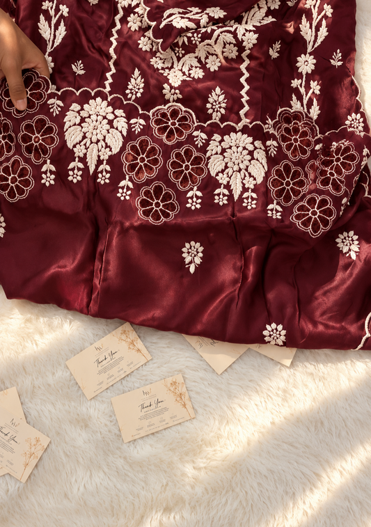 Karwa special Maroon Sarah With back And Sleeves Cutwork Pure Handcrafted Chikankari Kurti Special