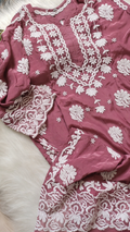 Pink Meer Lace Chikankari Kurta by LVW Fashions, soft skin-breathing crepe fabric with intricate handmade Lucknow embroidery.