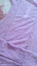 Lavender Love Daman Embroidery Chikankari Long Kurti by LVW Fashions, handmade Lucknow Chikankari with intricate embroidery.