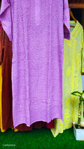 Lavender Love premium georgette long kurta with intricate handmade Lucknow chikankari embroidery by LVW Fashions.