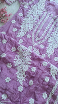 Lavender Love premium silk Chikankari long kurti by LVW Fashions, handmade Lucknow Chikankari with intricate embroidery.
