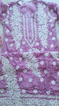 Lavender Love premium silk Chikankari long kurti by LVW Fashions, handmade Lucknow Chikankari with intricate embroidery.