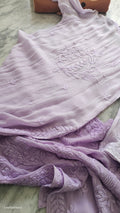 Lavender ombre premium georgette Chikankari kurta with floral embroidery, handmade by LVW Fashions, featuring Lucknow-style craftsmanship.