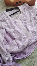 Lavender ombre georgette Chikankari kurta with floral embroidery by LVW Fashions, handmade Lucknow Chikankari, size XXS.