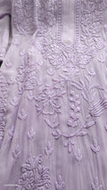 Lavender ombre premium georgette Chikankari Kurta by LVW Fashions with intricate floral embroidery, handmade Lucknow Chikankari design.