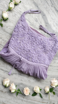 Lavender premium georgette tulip tunic with adjustable straps from LVW Fashions, handmade Lucknow chikankari kurta.