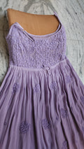 Lavender premium georgette tulip tunic with adjustable straps by LVW Fashions, handmade Lucknow chikankari kurta.