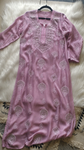 Lavender Rose Noori premium georgette chikankari kurta with pearls and cutdana embroidery, handmade in Lucknow by LVW Fashions.