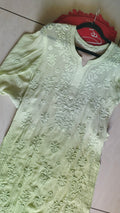Luxury Layba pink georgette long kurta with intricate hand-embossed Chikankari embroidery from LVW Fashions.