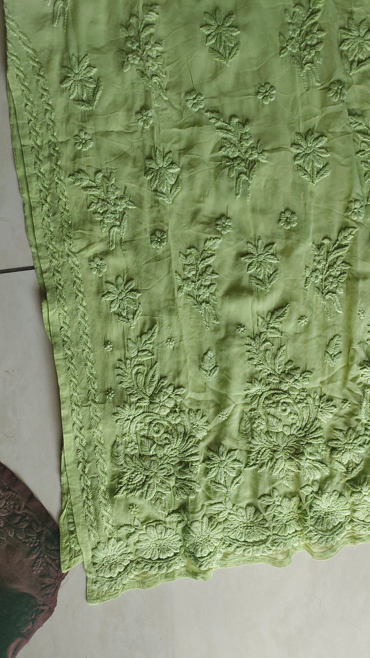 Luxurious pure handcrafted Georgette puffed Chikankari long kurta by LVW Fashions, featuring intricate Lucknow embroidery.