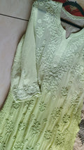 Luxurious LVW Fashions handcrafted Georgette puffed long Kurta with intricate Lucknow Chikankari embroidery, pure and elegant.