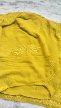 Lemon Curry Adaya Premium Georgette Kurta Set with handmade Lucknow Chikankari by LVW Fashions, showcasing intricate embroidery.