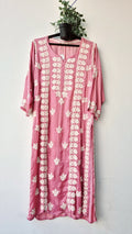 Light Thulian pink premium silk Chikankari Kurti by LVW Fashions, handmade Lucknow Chikankari with intricate embroidery.