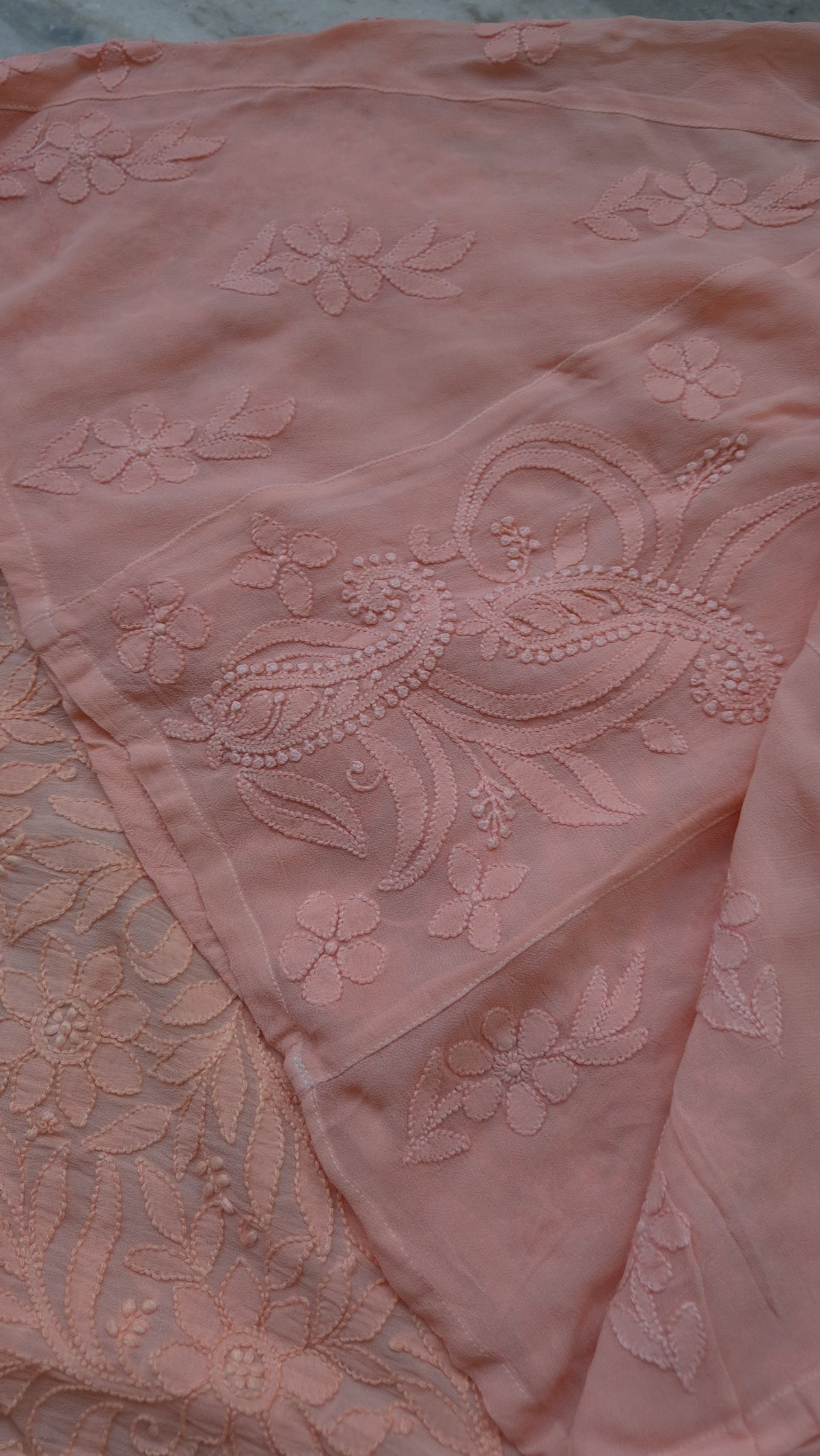 Peach Loveable Sharara Kurti set with premium georgette fabric and intricate Lucknow chikankari embroidery by LVW Fashions.