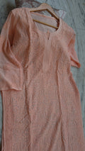 Loveable Peach Sharara Kurti set by LVW Fashions, premium georgette fabric with intricate Lucknow chikankari embroidery.