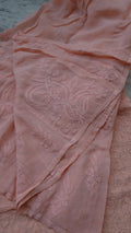Loveable peach georgette sharara kurti set with intricate handmade Lucknow chikankari by LVW Fashions, includes kurta and sharara.
